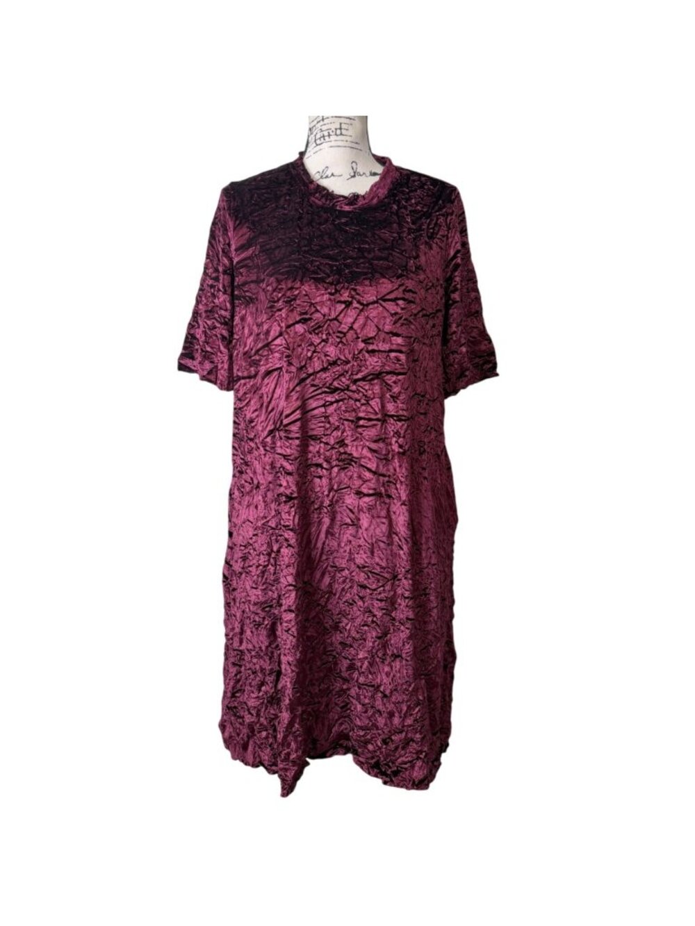 Lisa Bayne Womens Size S Crushed Velvet Midi Dress Crinkle Purple Artsy Chic